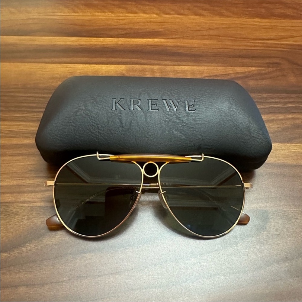 KREWE Gold and Brown Aviator Sunglasses